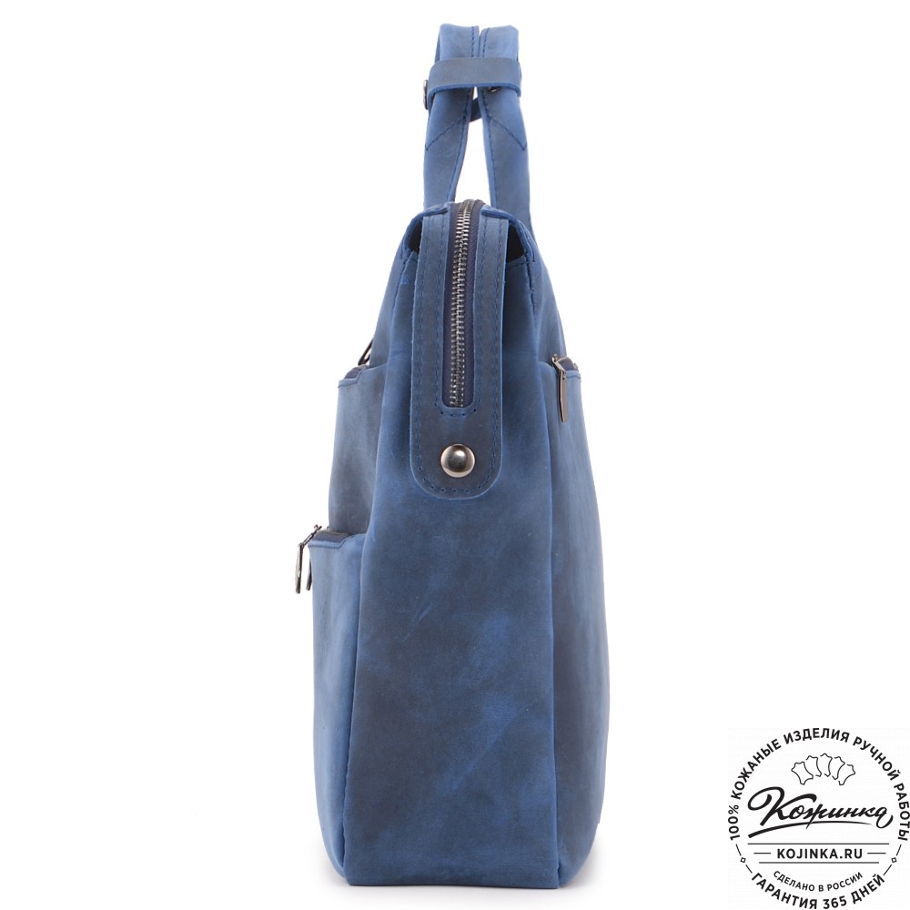 Кожаная деловая сумка "Марк" (синий крейзи)